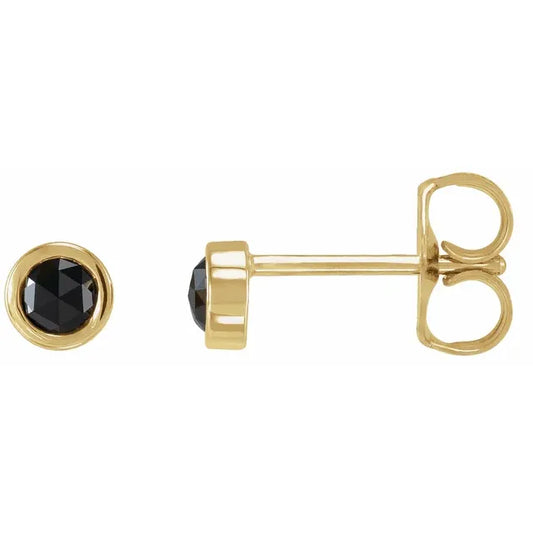 14K Yellow Gold Classic Rose-Cut Black Diamond Stud Earrings