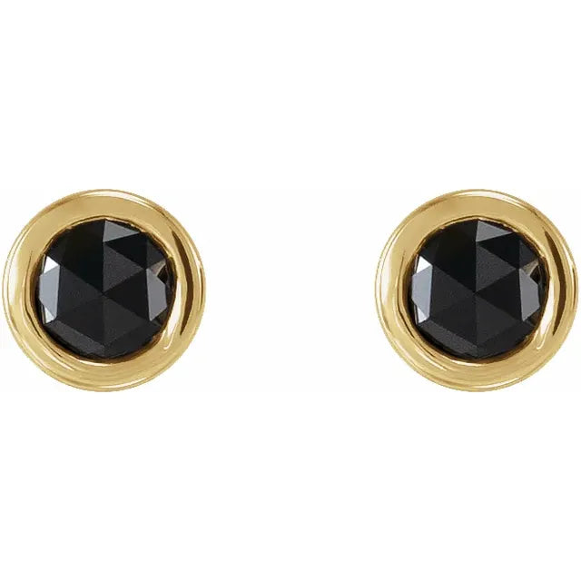 Yellow Gold Classic Rose-Cut Black Diamond Stud Earrings