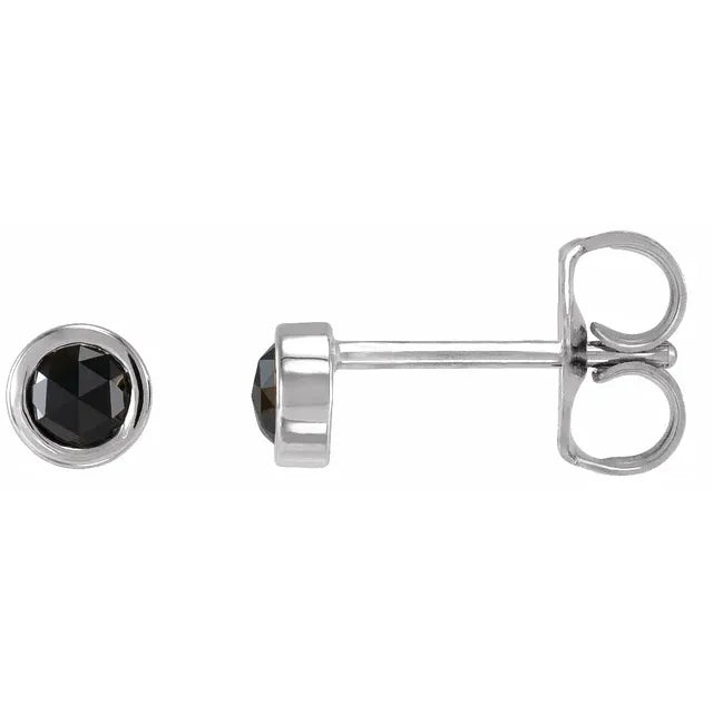 14K White Gold Classic Rose-Cut Black Diamond Stud Earrings
