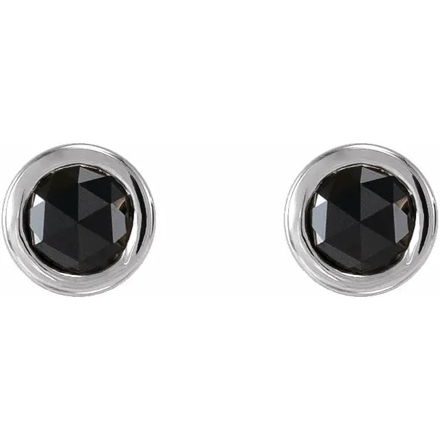 Platinum Classic Rose-Cut Black Diamond Stud Earrings