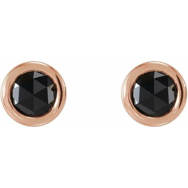 Rose Gold Classic Rose-Cut Black Diamond Stud Earrings