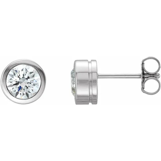 3/4 CTW Bezel Set Diamond Stud Earrings Set in white gold or platinum