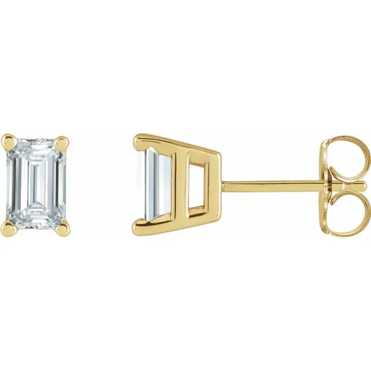 3/4 CTW Emerald Cut Diamond Stud Earrings Set in Yellow Gold