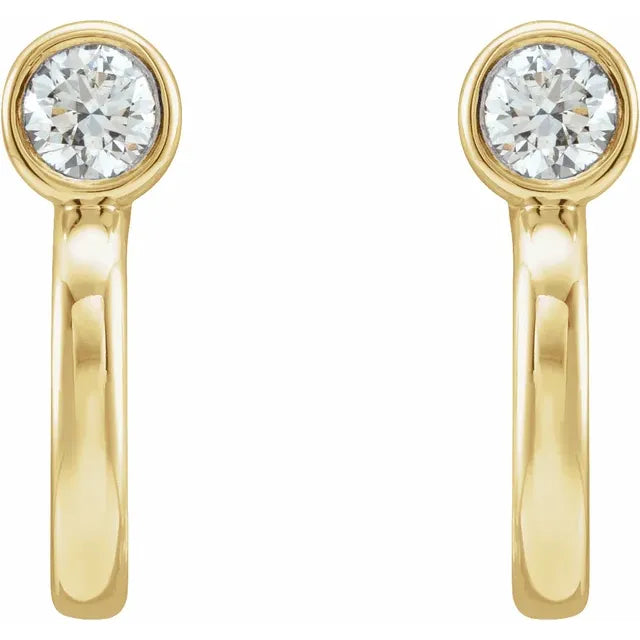3 MM Bezel Curve Diamond hoop Earrings Set in Yellow gold