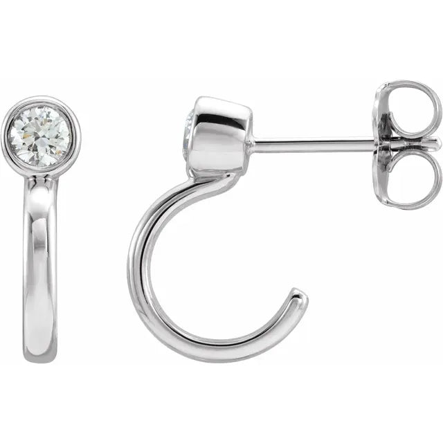 3 MM Bezel Curve Diamond hoop Earrings Set in white gold or platinum