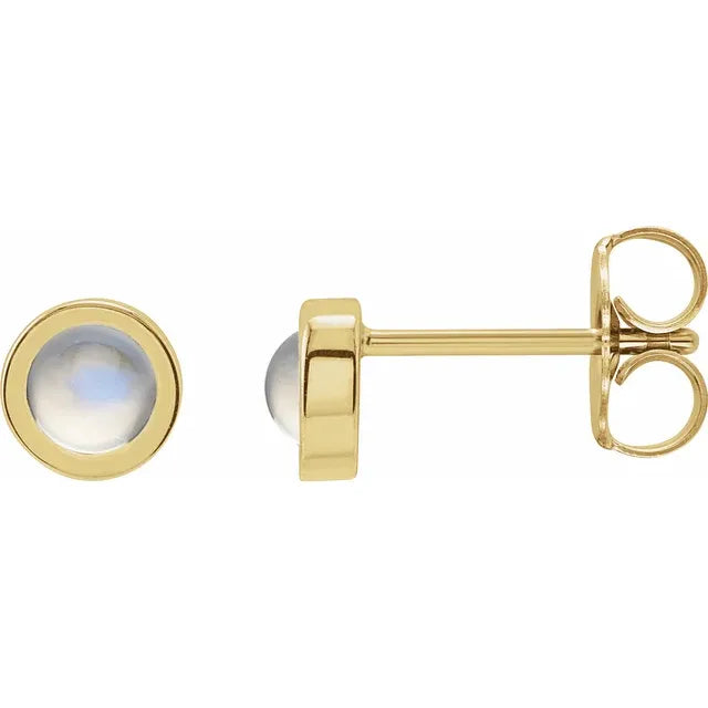 14K Yellow Gold 4 MM Moonstone Bezel-Set Solitaire Earrings