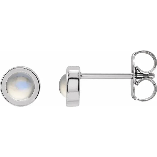 4 MM Moonstone Bezel-Set Solitaire Earrings in white gold or platinum