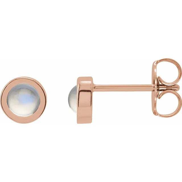 14K Rose Gold 4 MM Moonstone Bezel-Set Solitaire Earrings
