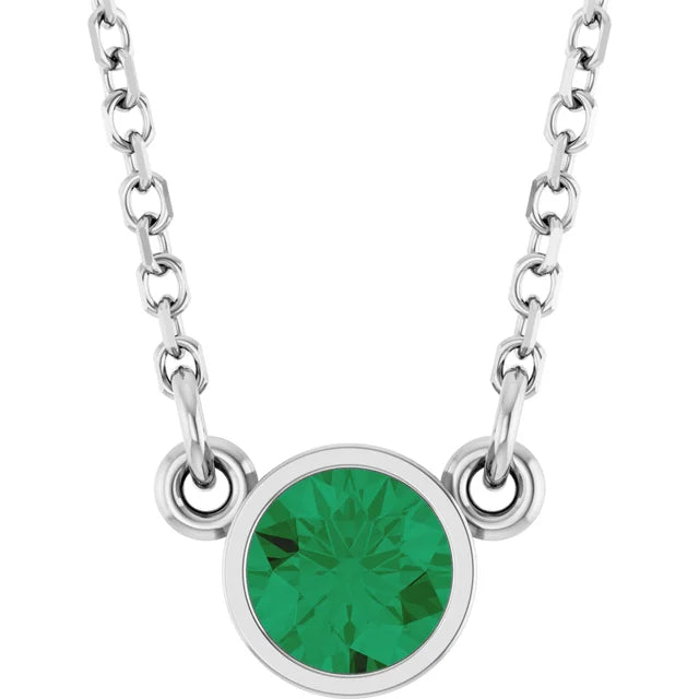 Emerald Birthstone Solitaire Necklace in white gold