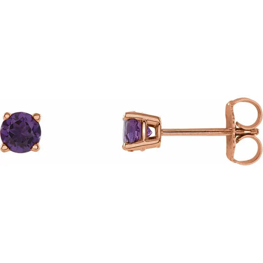 14K Rose Gold 4 mm Natural Amethyst Stud Earrings