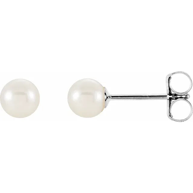 14K White Gold 4 mm Cultured White Akoya Pearl Earrings
