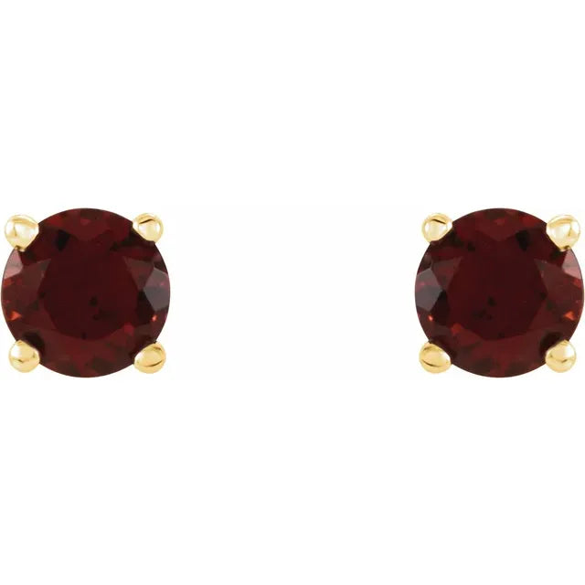 Yellow Gold 4 mm Natural Mozambique Garnet Stud Earrings