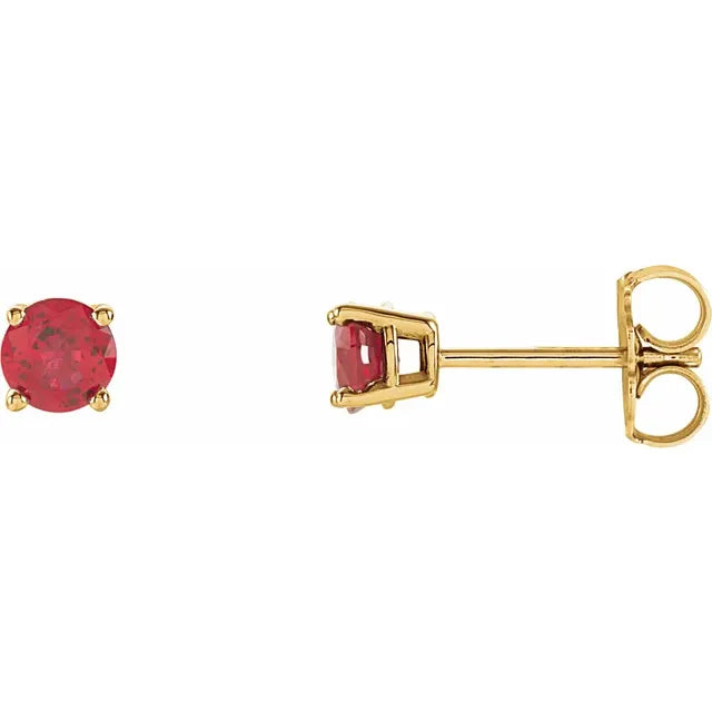 14K Yellow gold 4 MM Ruby Stud Earrings