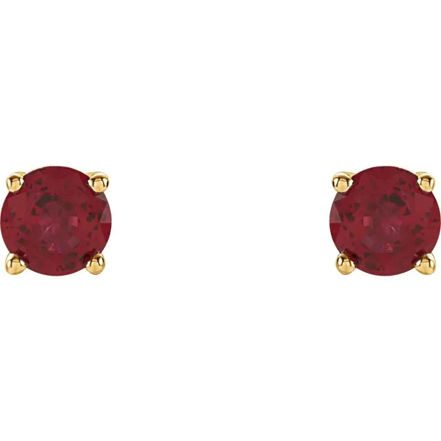 yellow gold 4 MM Ruby Stud Earrings