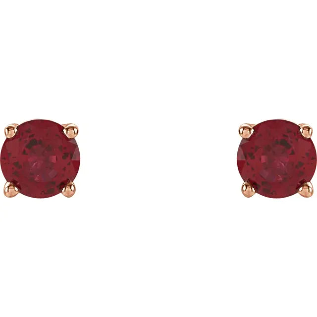 Rose Gold 4 MM Ruby Stud Earrings