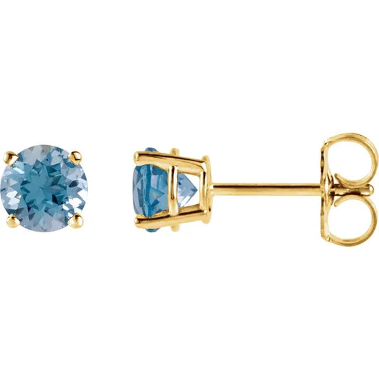 14K Yellow gold 4 mm Natural Swiss Blue Topaz Stud Earrings