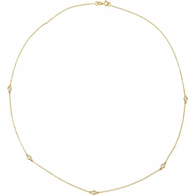5-Stone Diamond Station Necklace Set in Yellow Gold