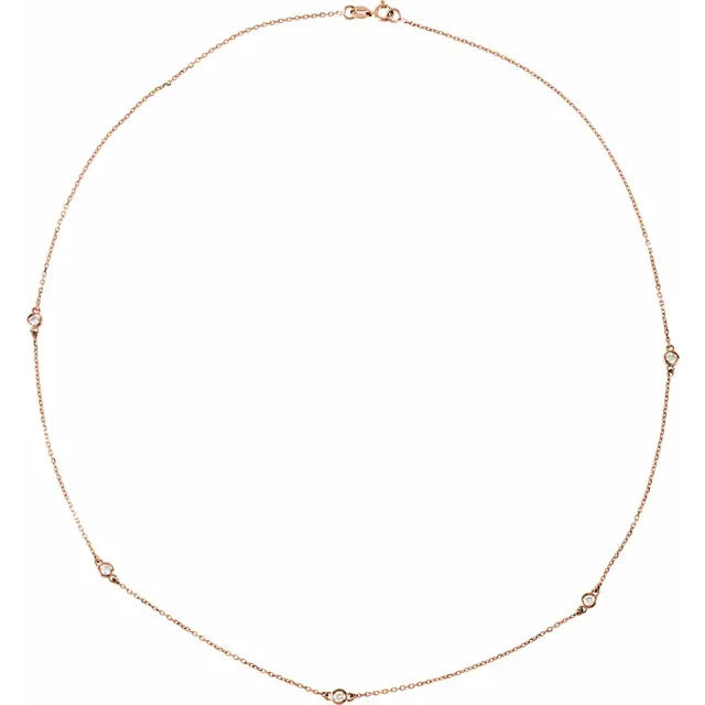 5-Stone Diamond Station Necklace Set in Rose gold