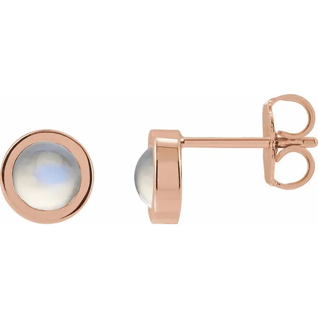 14K Rose Gold 5 MM Moonstone Bezel-Set Solitaire Earrings