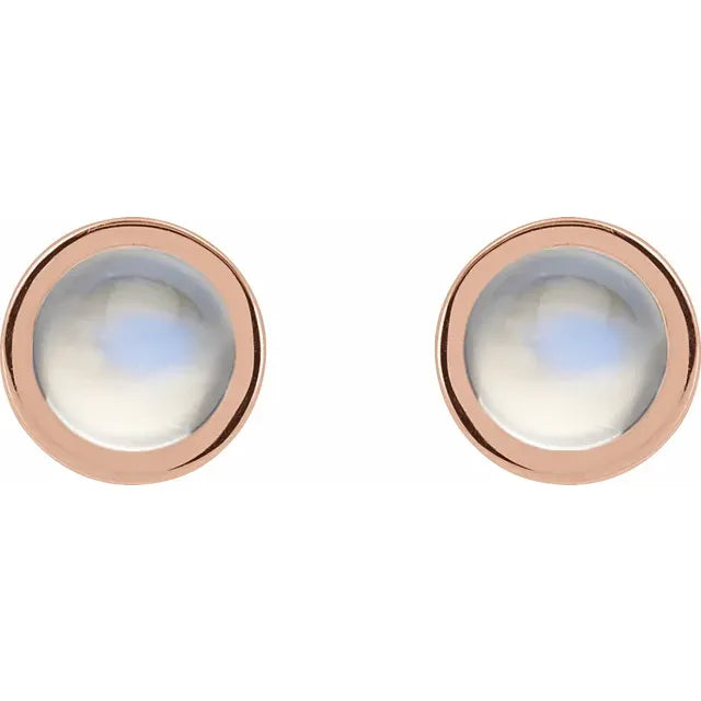 5 MM Moonstone Bezel-Set Solitaire Earrings Set in Rose gold