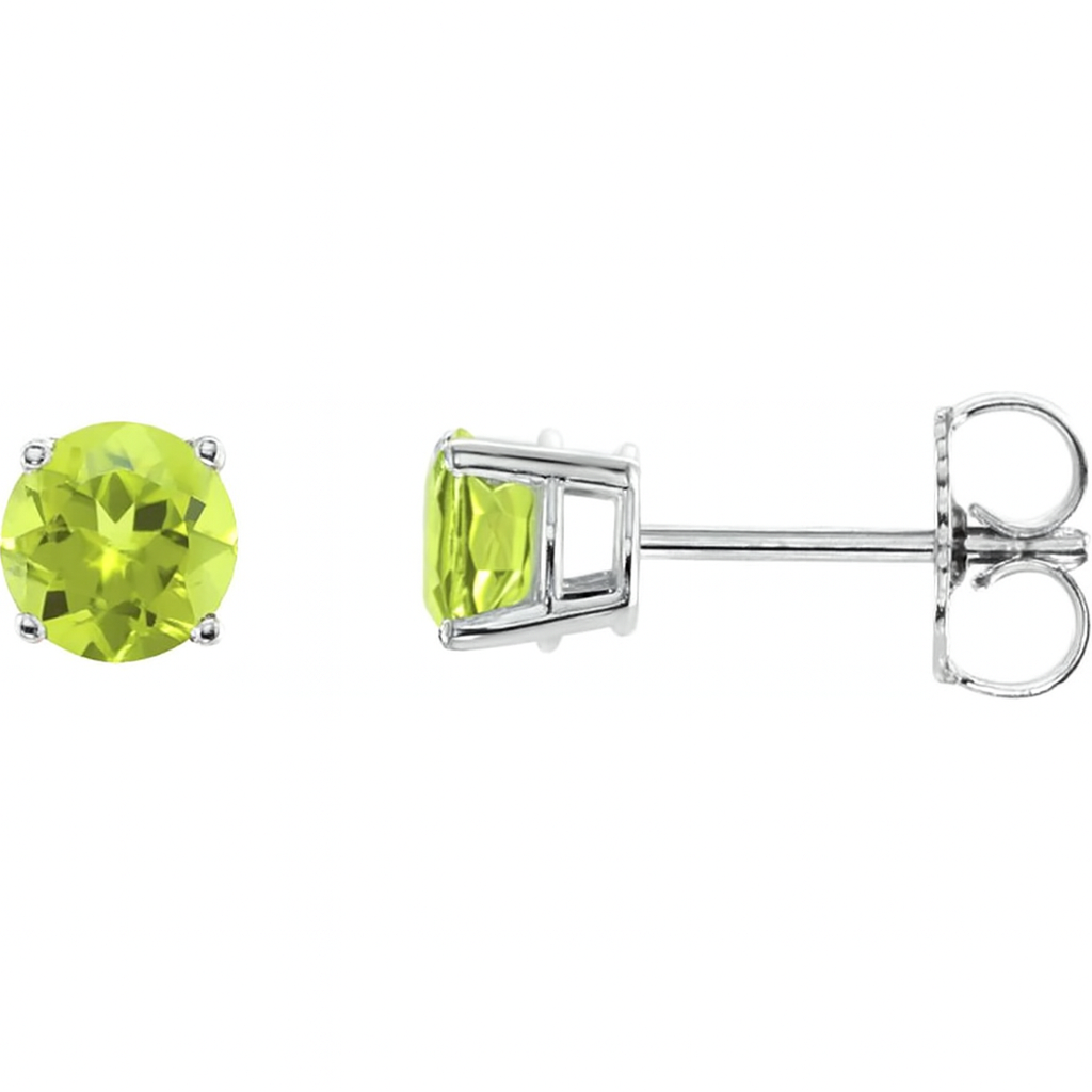 White gold 5 MM Natural Peridot stud earrings