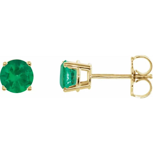 14K Yellow Gold 5 mm Lab-Grown Emerald Stud Earrings