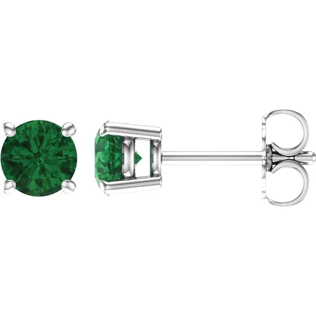 14K White Gold 5 mm Lab-Grown Emerald Stud Earrings