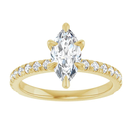 1 CT French Set Marquise accented Band Diamond Engagement Ring