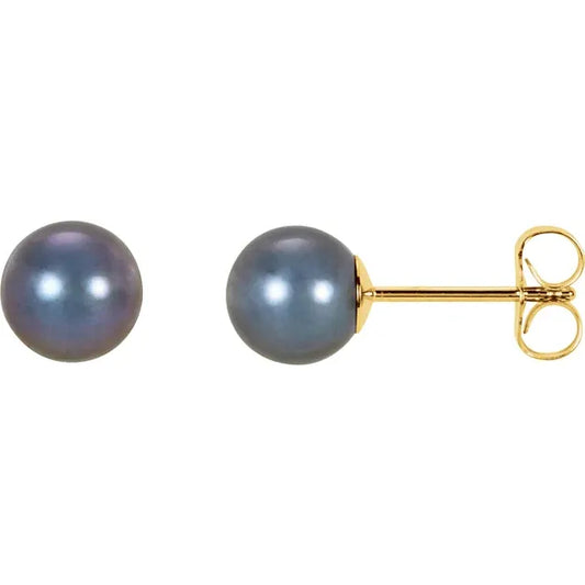 14K Yellow Gold 6 - 7 MM Classic Black Freshwater Pearl Studs