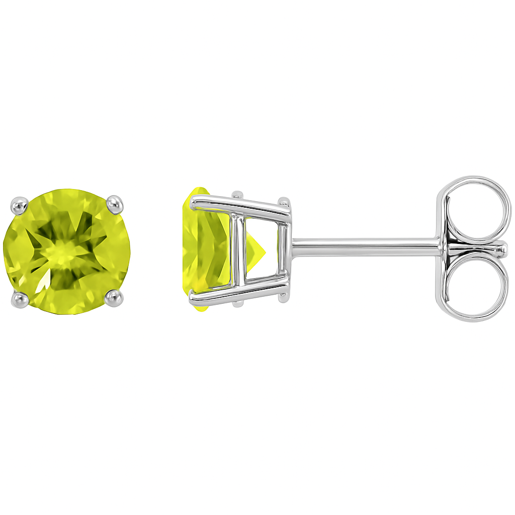 Natural Peridot Stud Earrings – 2.5 MM, 4 MM, 5 MM, 6 MM