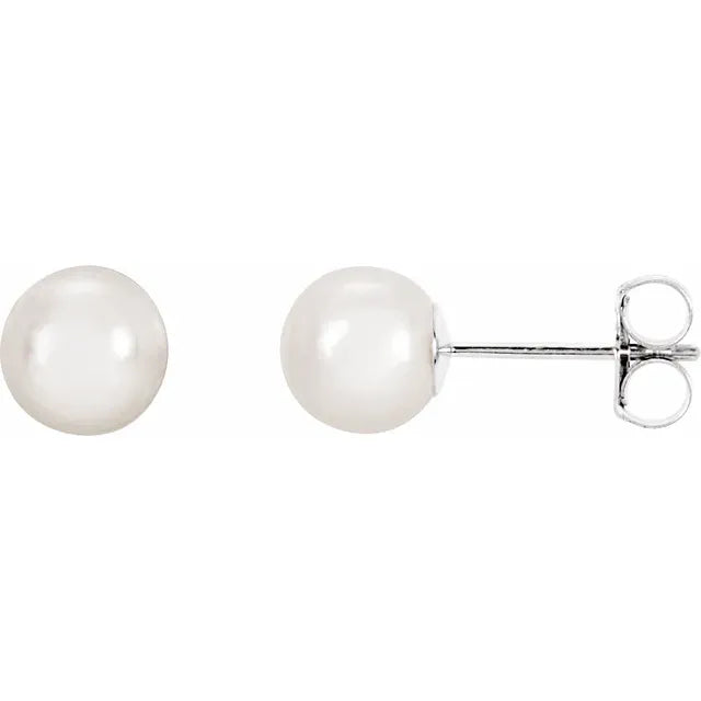 14K White Gold 6 mm Cultured White Akoya Pearl Earrings