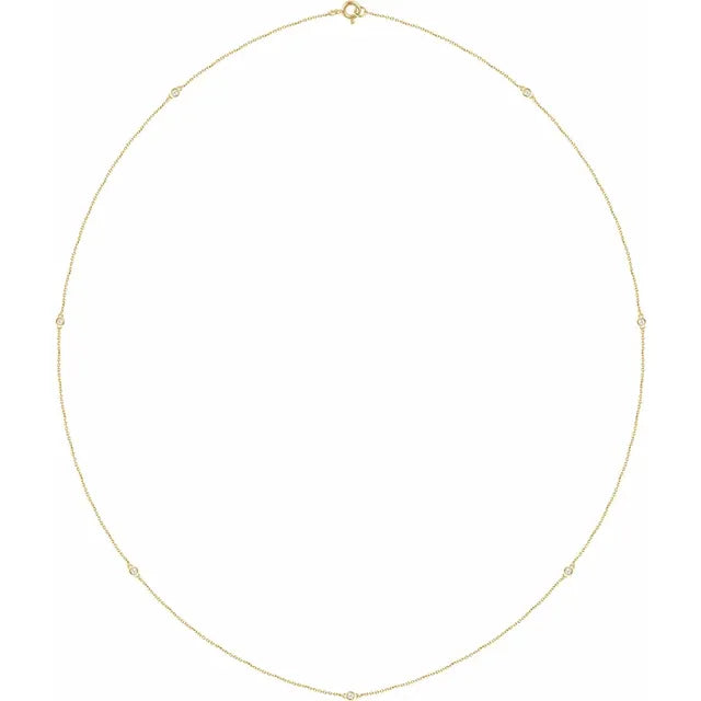 7-Stone Diamond Station Necklace in Yellow Gold