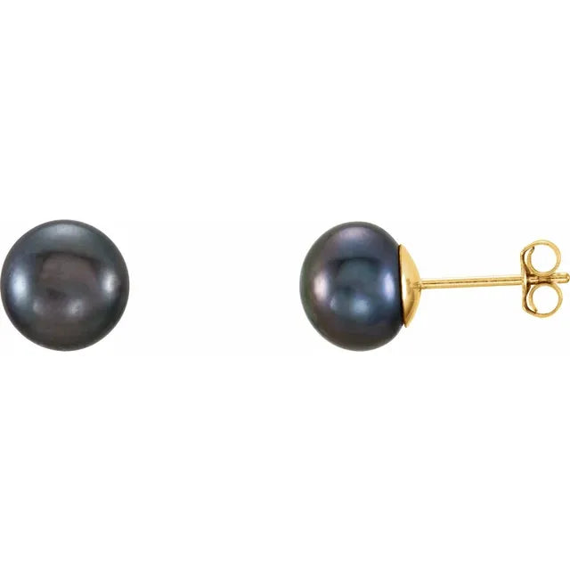 14K Yellow 7 MM black Cultured Peal earrings