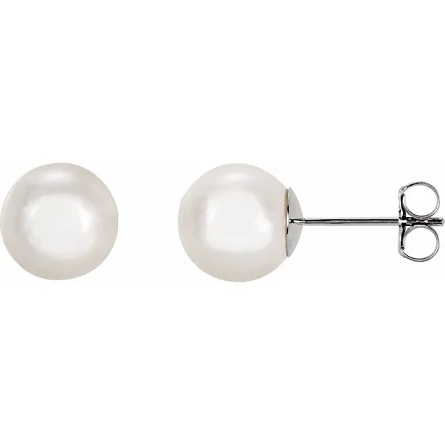 14K White gold 8 mm Cultured White Akoya Pearl Earrings