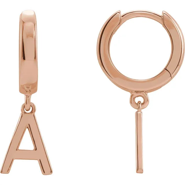 14K Gold Initial Hinged Huggie Hoop Earring