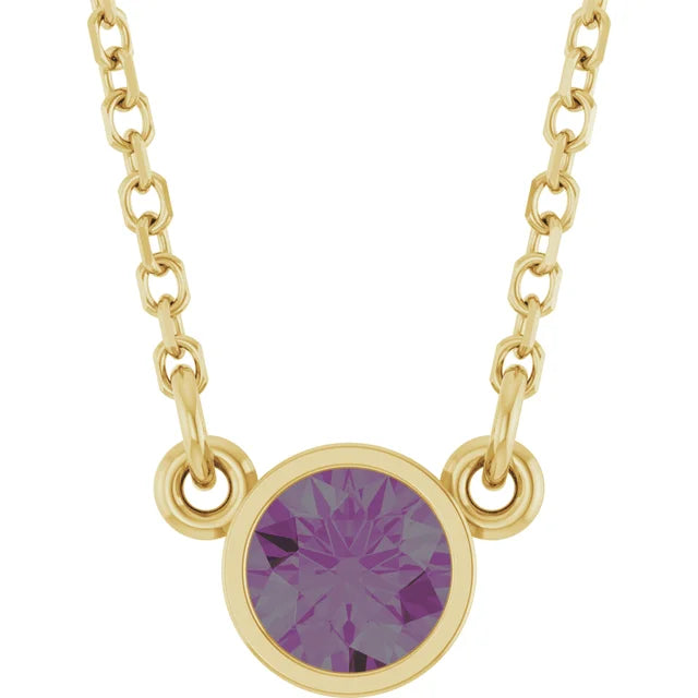 Yellow gold Lab Grown Alexandrite Birthstone Solitaire Necklace