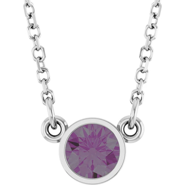 White gold Lab Grown Alexandrite Birthstone Solitaire Necklace