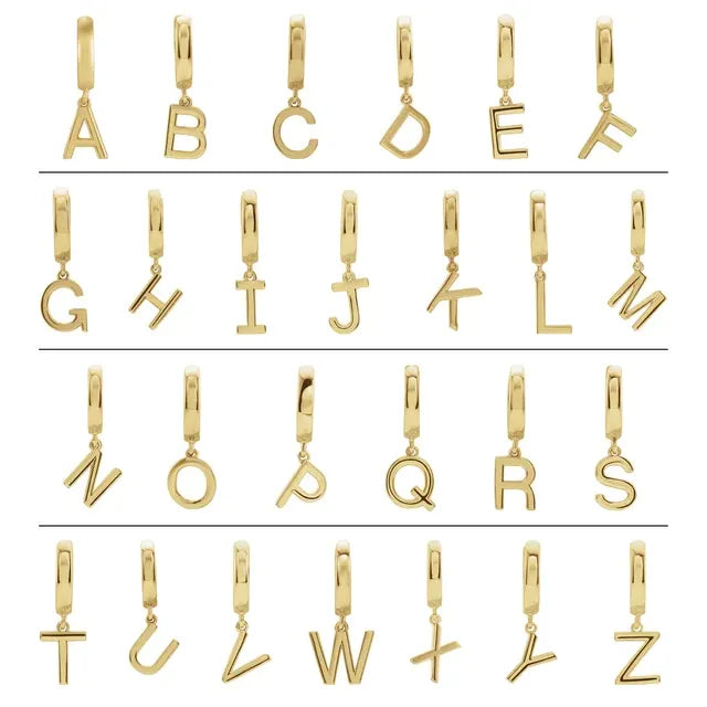14K Gold Initial Hinged Huggie Hoop Earring