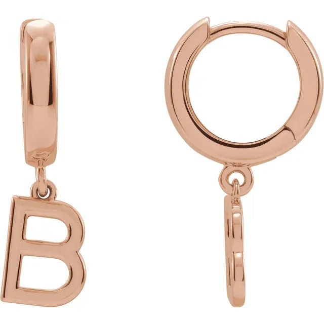 14K Gold Initial Hinged Huggie Hoop Earring