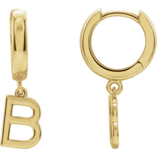 14K Gold Initial Hinged Huggie Hoop Earring