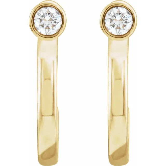 2 MM Bezel Curve Diamond Hoop Earrings Set in Yellow Gold