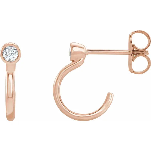 2 MM Bezel Curve Diamond Hoop Earrings Set in Rose Gold
