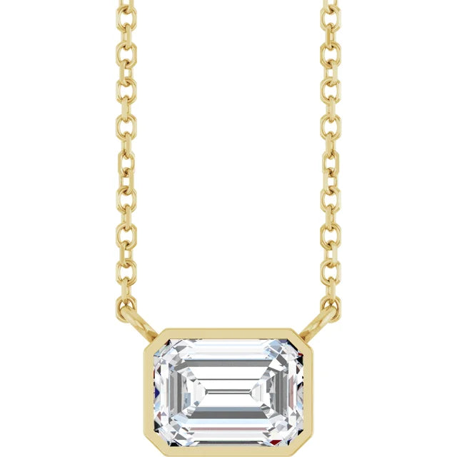 Yellow Gold Bezel Set Emerald Cut Diamond Birthstone Necklace