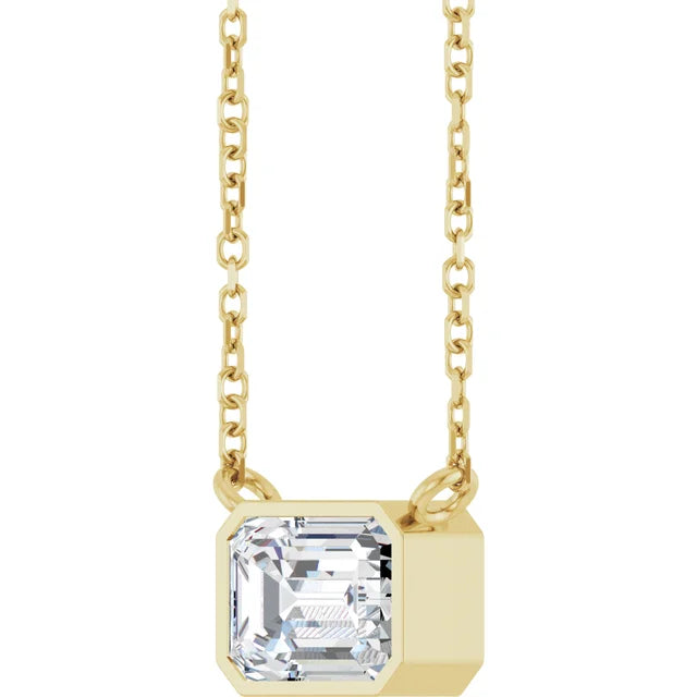 Bezel Set Emerald Cut Diamond Birthstone Necklace
