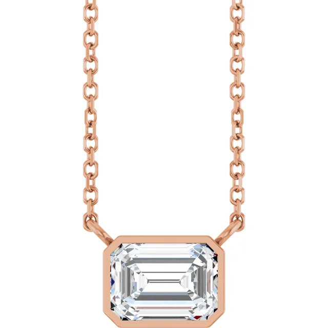 Rose Gold Bezel Set Emerald Cut Diamond Birthstone Necklace