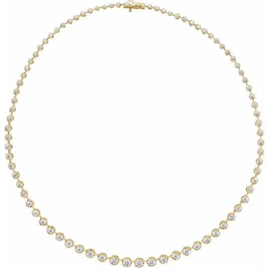 Bezel set Diamond Tennis Necklace in Yellow gold