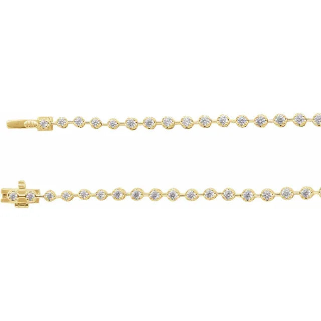 open Bezel set Diamond Tennis Necklace in yellow gold