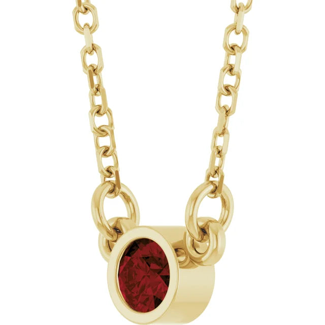 Sideway Picture for 4 MM Natural Garnet Solitaire Pendant in Yellow Gold