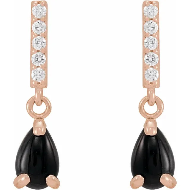 Natural Black Onyx and Natural Diamond Earrings Rose gold