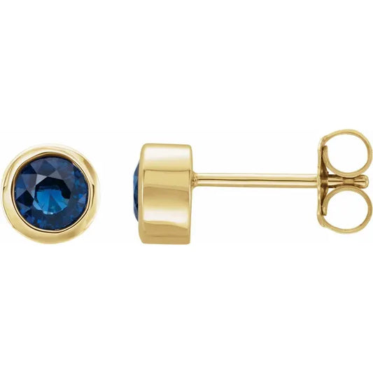 14K Yellow Gold Blue Sapphire Bezel-Set Earrings